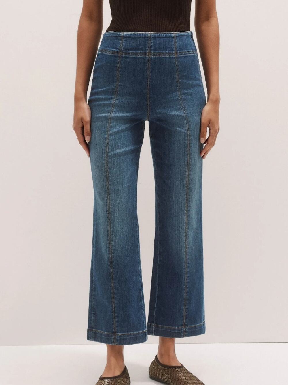 ME+EM Crop Travel Jeans Stretch Denim Side Zip Front Seam Medium Wash Size 28